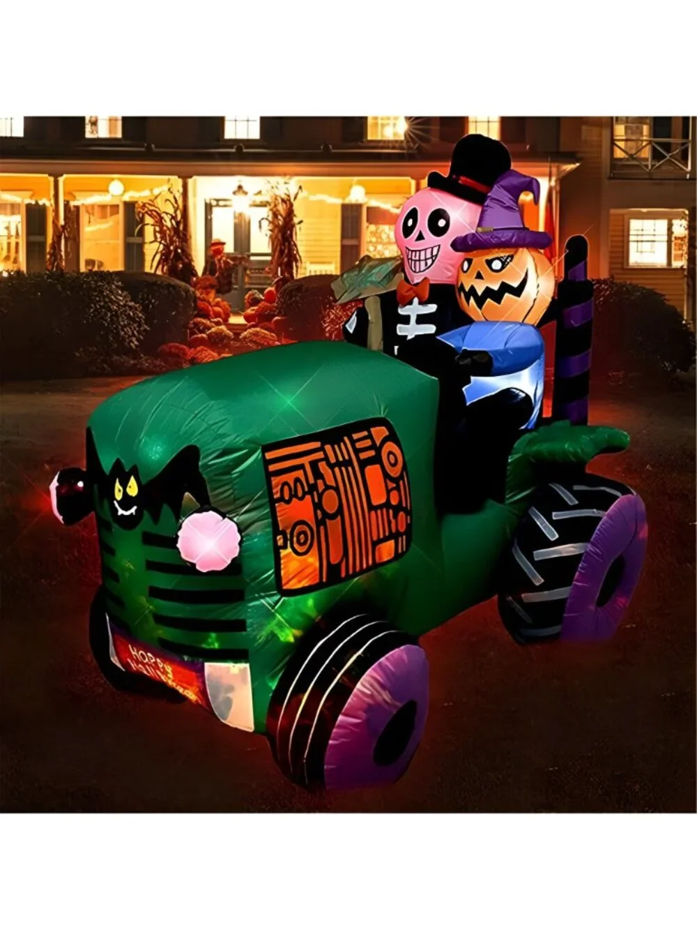 5.5Ft Long Halloween Inflatable Ghost Tractor Decoration with LED Lights